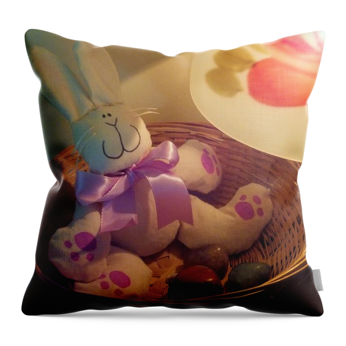 Bunny Throw Pillow featuring the photograph Bunny In A Basket by Denise F Fulmer