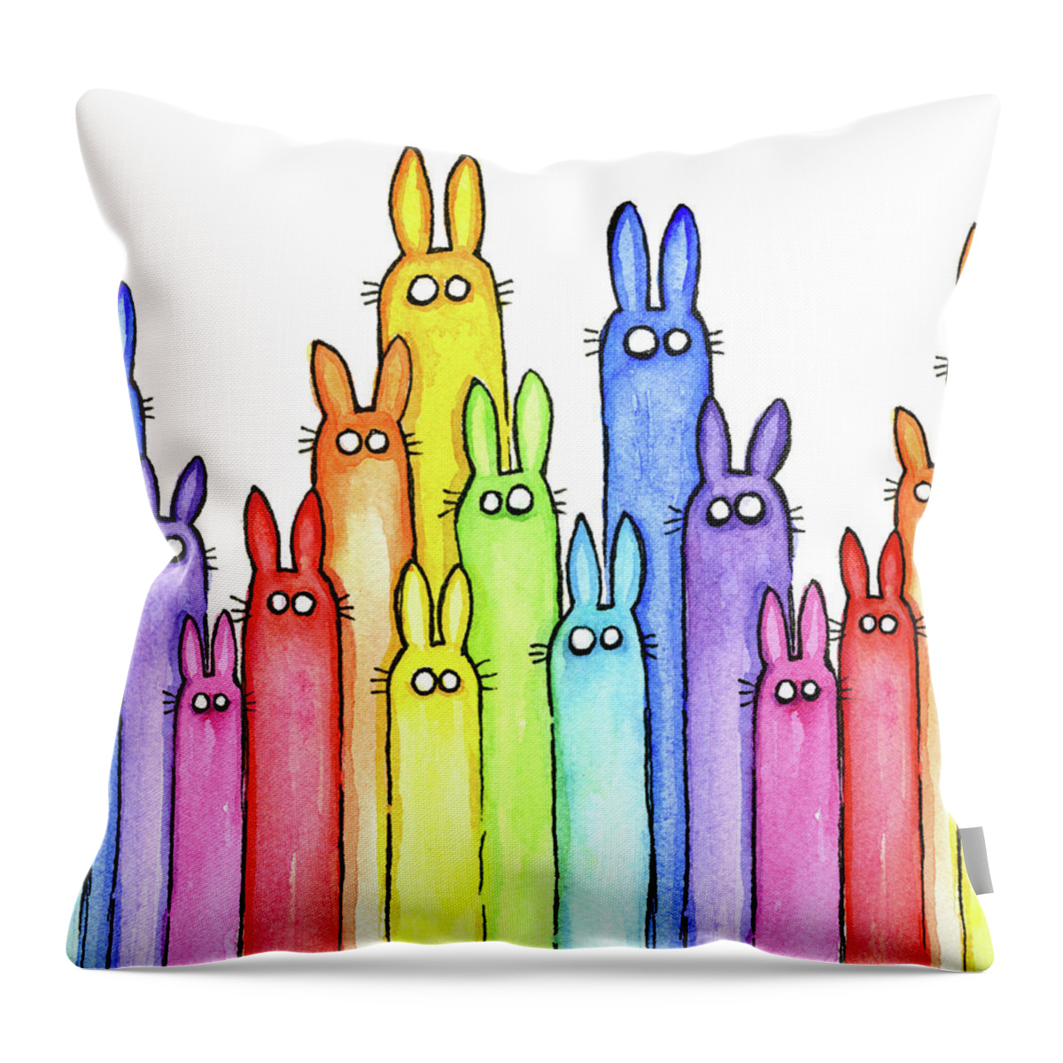 Baby Throw Pillow featuring the painting Bunny Rainbow Pattern by Olga Shvartsur