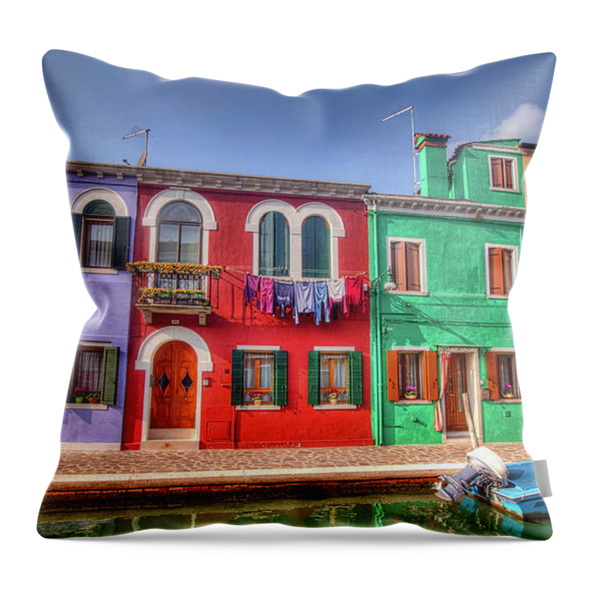 Burano Venice Italy Throw Pillow featuring the photograph Burano Venice Italy by Paul James Bannerman