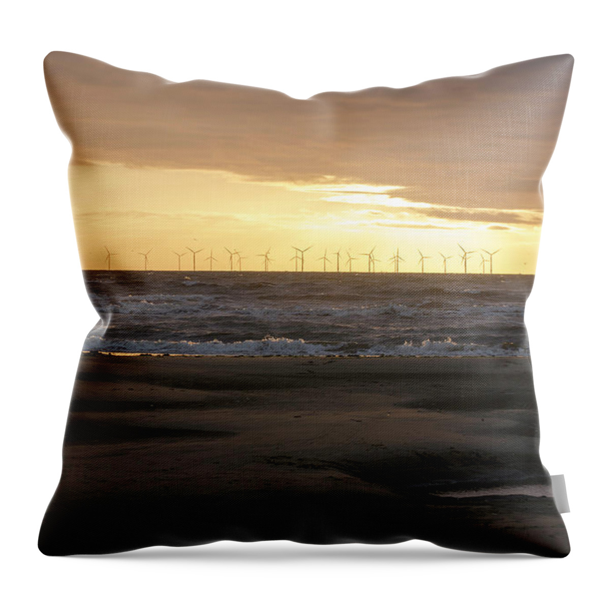 Beach Throw Pillow featuring the photograph Burbo Bank Sunset by Spikey Mouse Photography