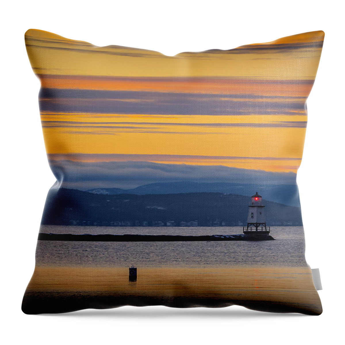 Lighthouse Throw Pillow featuring the photograph Burlington Lighthouse Sunset by Vance Bell