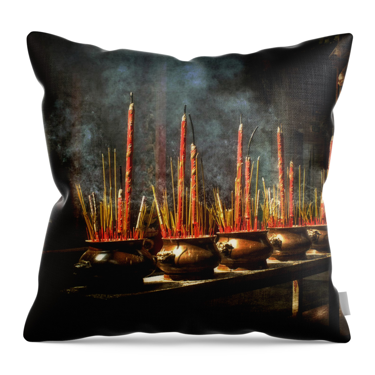 Travel Throw Pillow featuring the photograph Burning Incense by Lucinda Walter