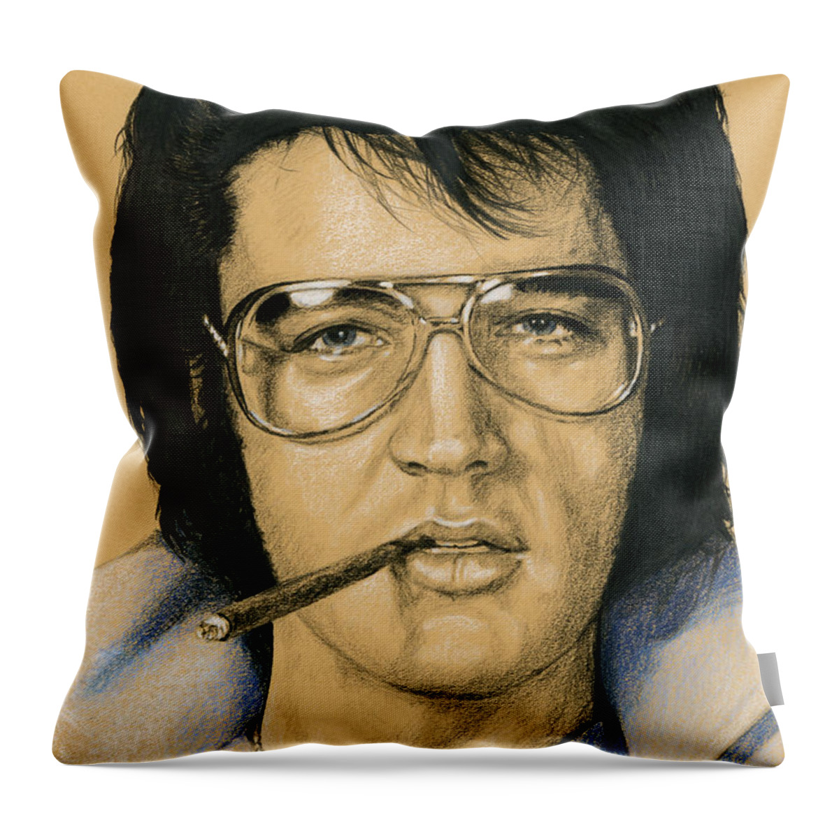 Elvis Throw Pillow featuring the drawing Burning Love by Rob De Vries