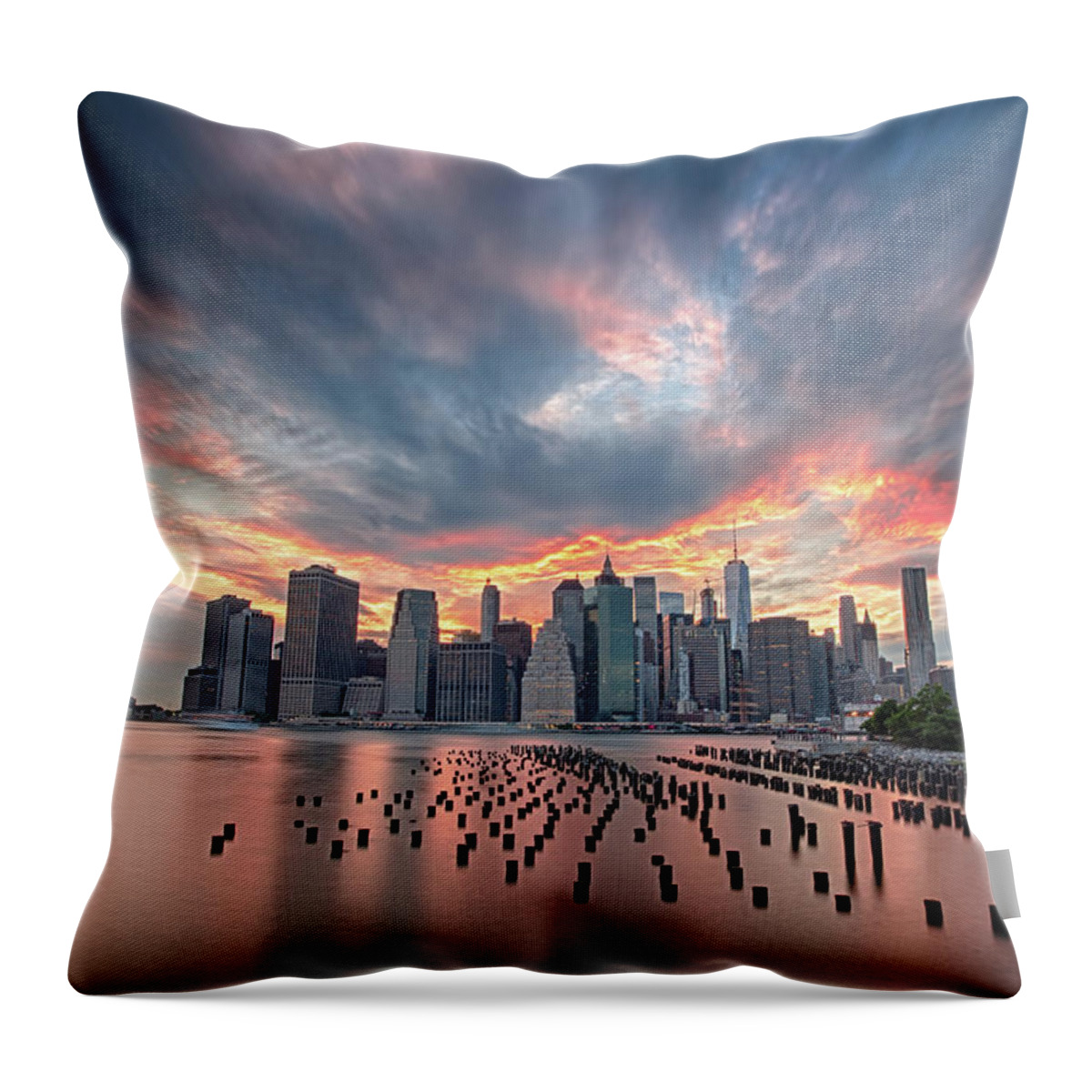 Manhattan Throw Pillow featuring the photograph Burning Sunset over Manhattan by Raf Winterpacht