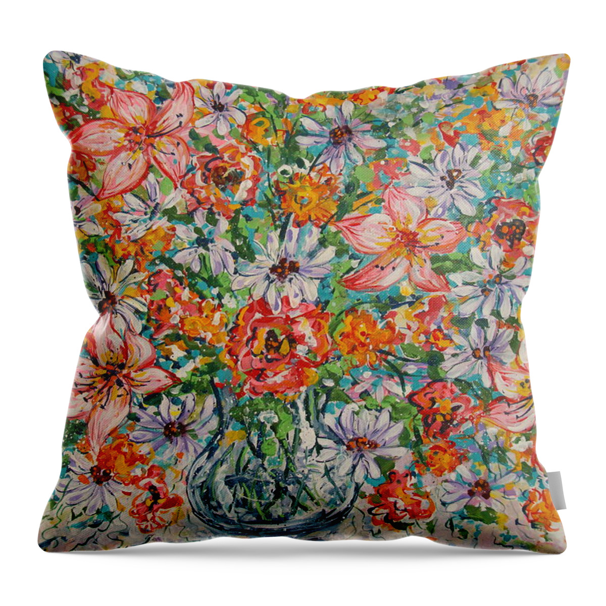 Flowers Throw Pillow featuring the painting Burst Of Flowers by Leonard Holland