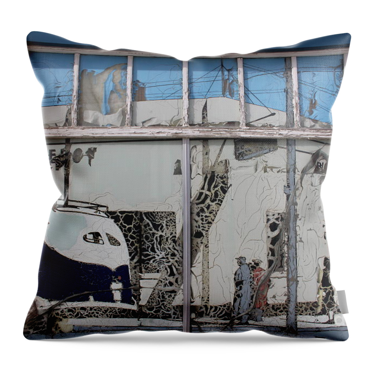 Bus Depot Throw Pillow featuring the photograph Vintage Bus Depot Sign by Suzanne Lorenz