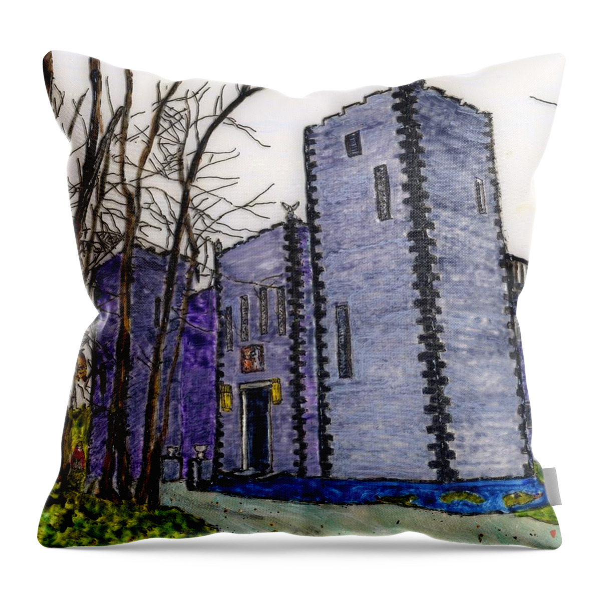 Castle Throw Pillow featuring the painting Busboom Castle by Phil Strang