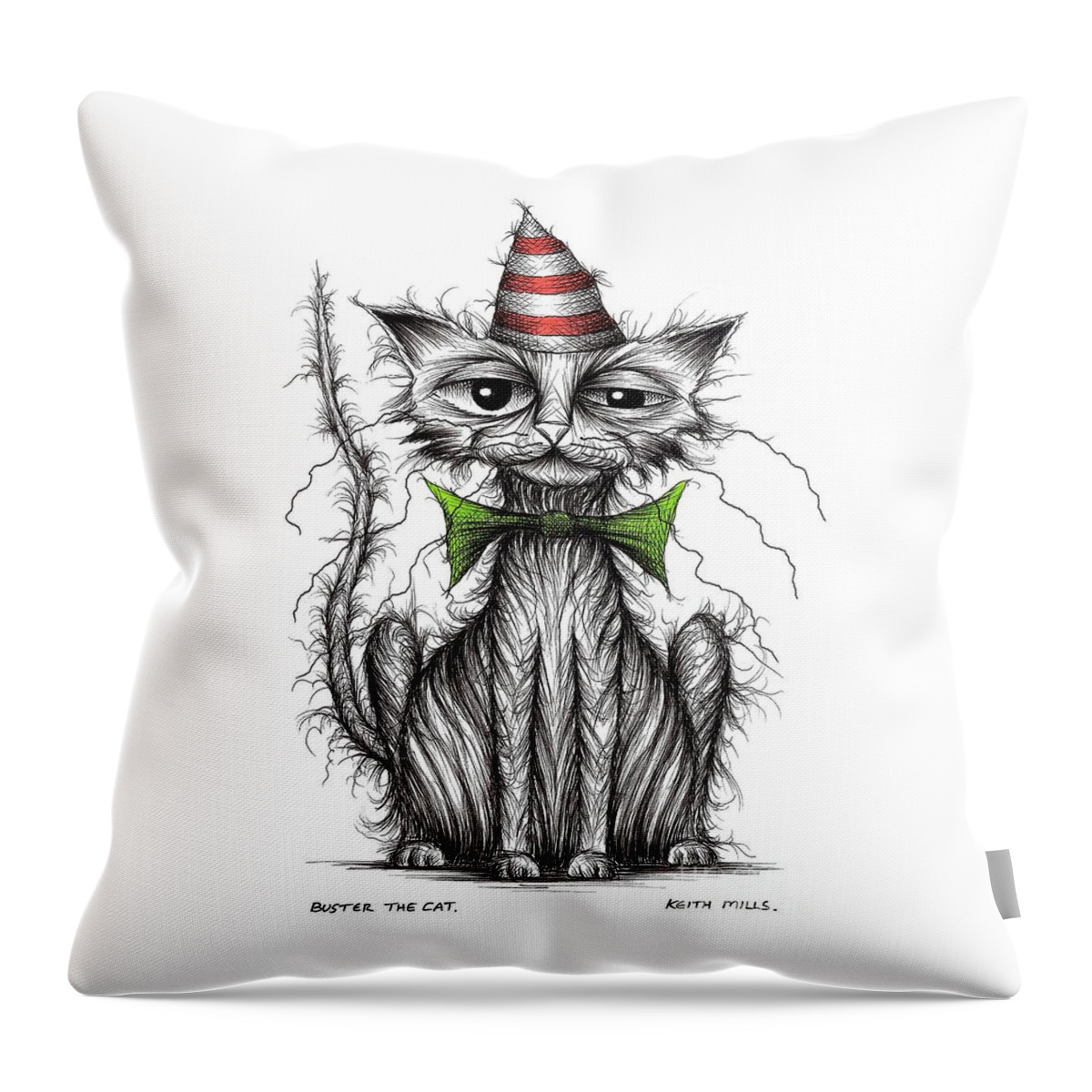 Buster Throw Pillow featuring the drawing Buster the cat by Keith Mills