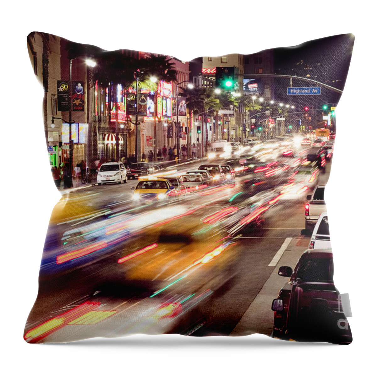 California Throw Pillow featuring the photograph Busy Hollywood Boulevard at Night by Bryan Mullennix
