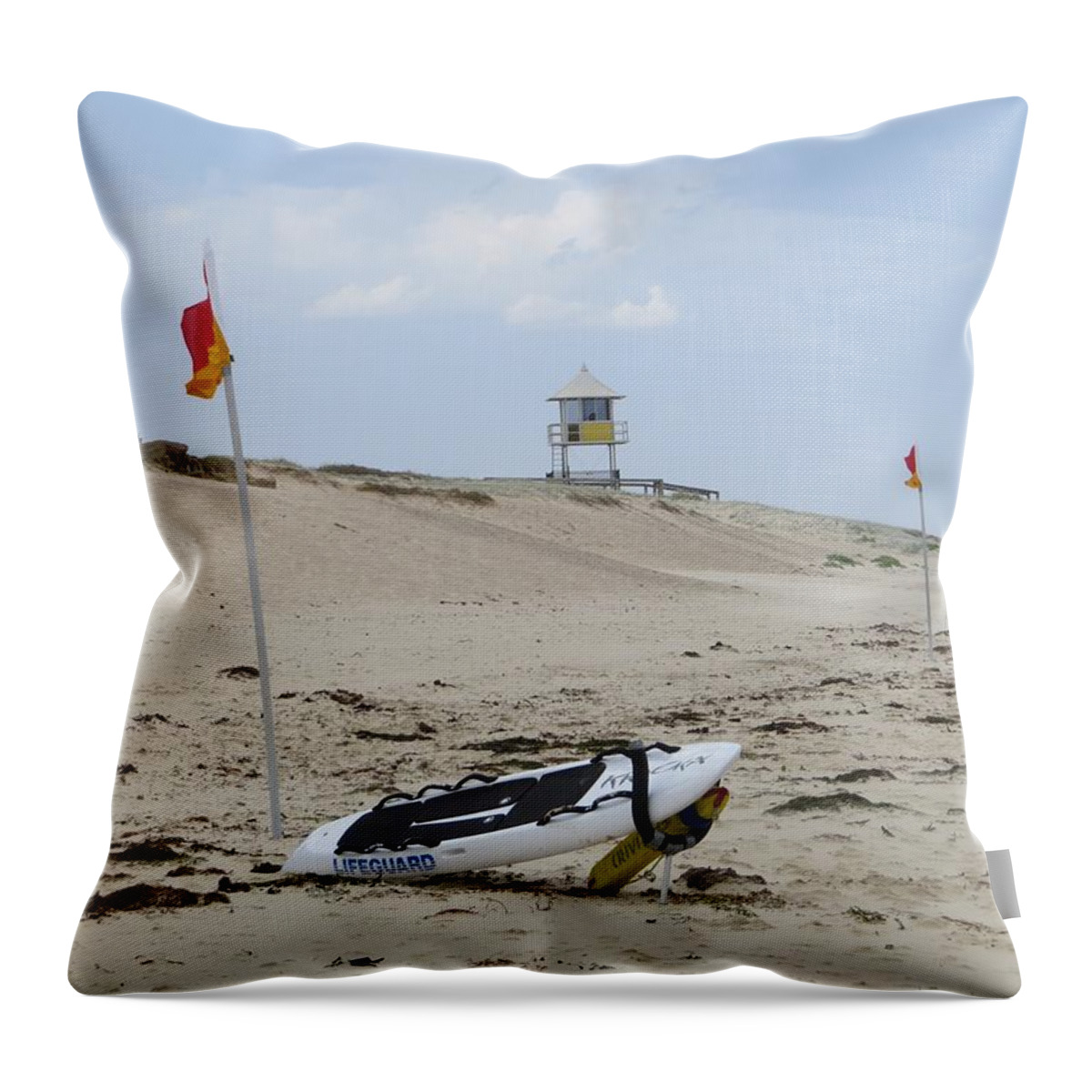 Surf Throw Pillow featuring the photograph But The Beach Is Empty by Amanda S Leek