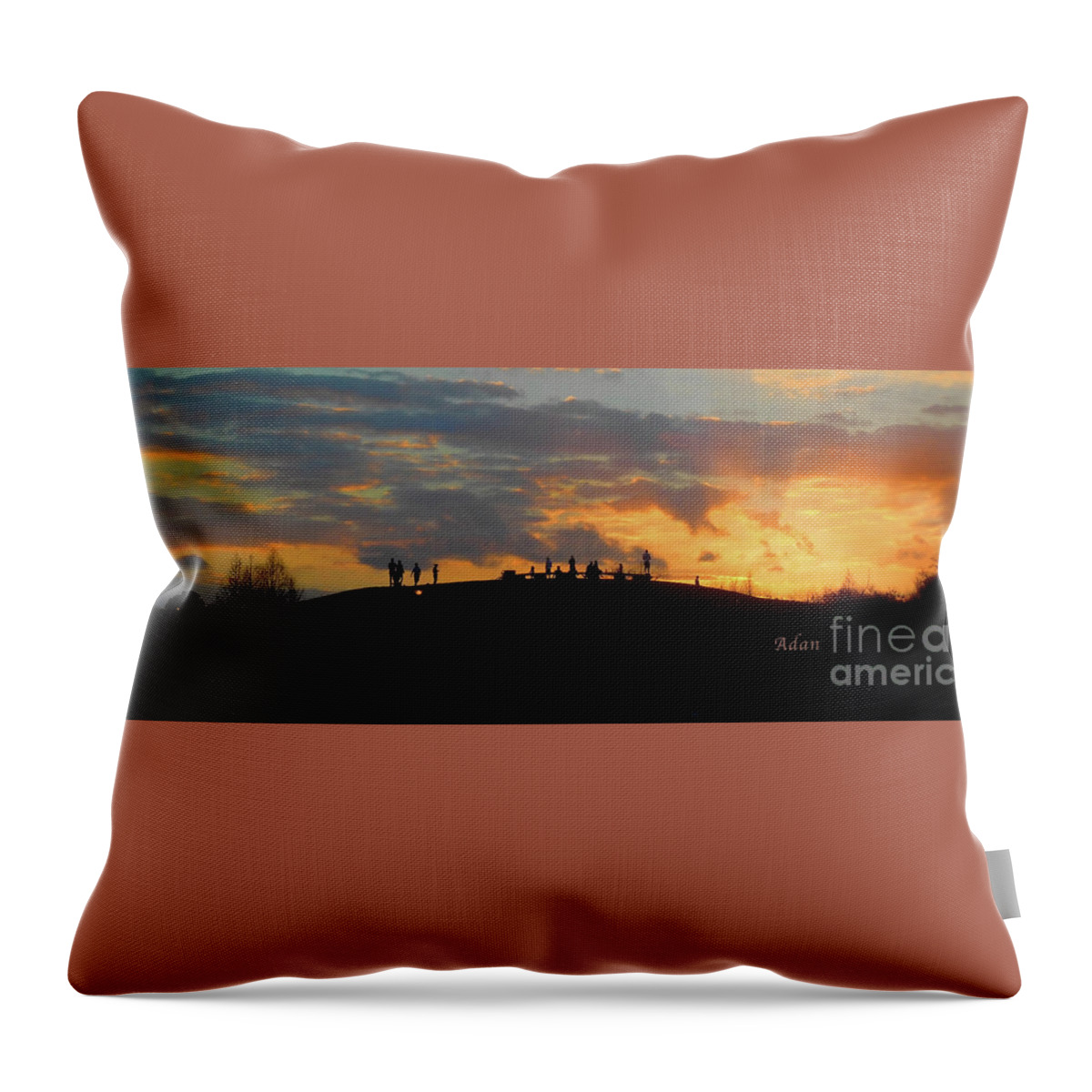 Butler Park Austin Texas Throw Pillow featuring the photograph Butler Park Sunset Silhouette Austin Texas - One Panorama by Felipe Adan Lerma