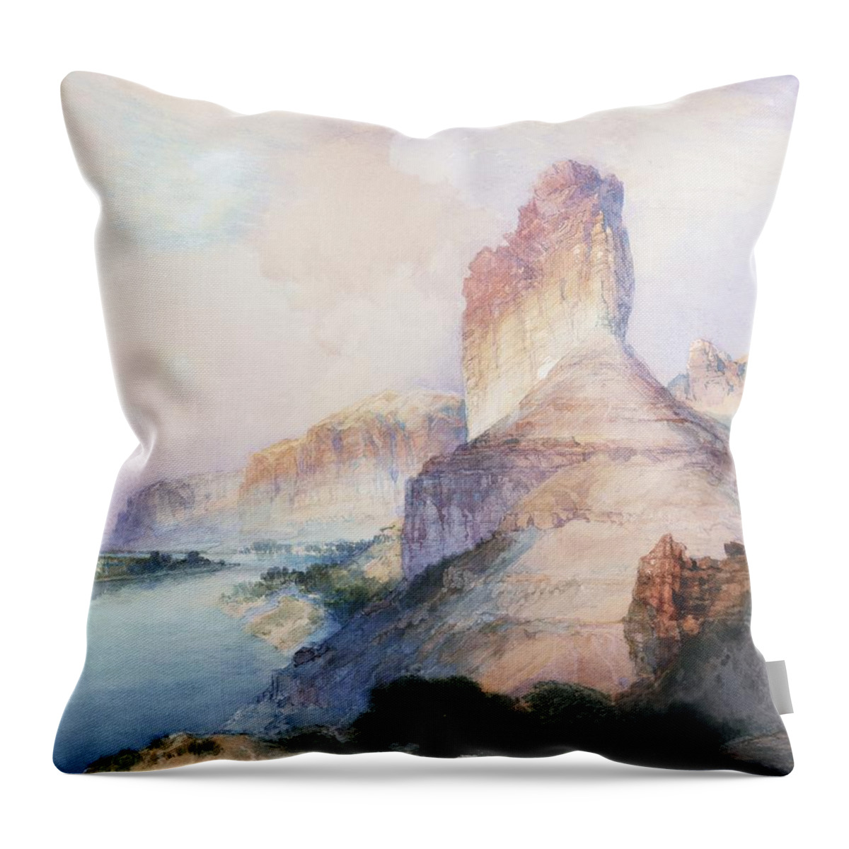Thomas Moran Throw Pillow featuring the painting Butte Green River Wyoming by Thomas Moran