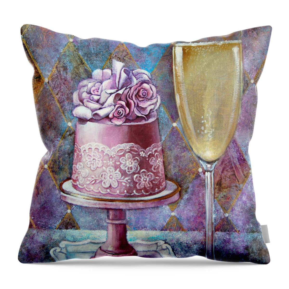 Vino Throw Pillow featuring the painting Butter Cream Rose Cake by Geraldine Arata