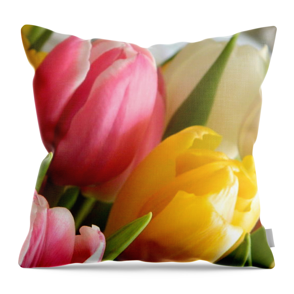 Tulip Throw Pillow featuring the photograph Buttercup Pinks by Karen Mesaros