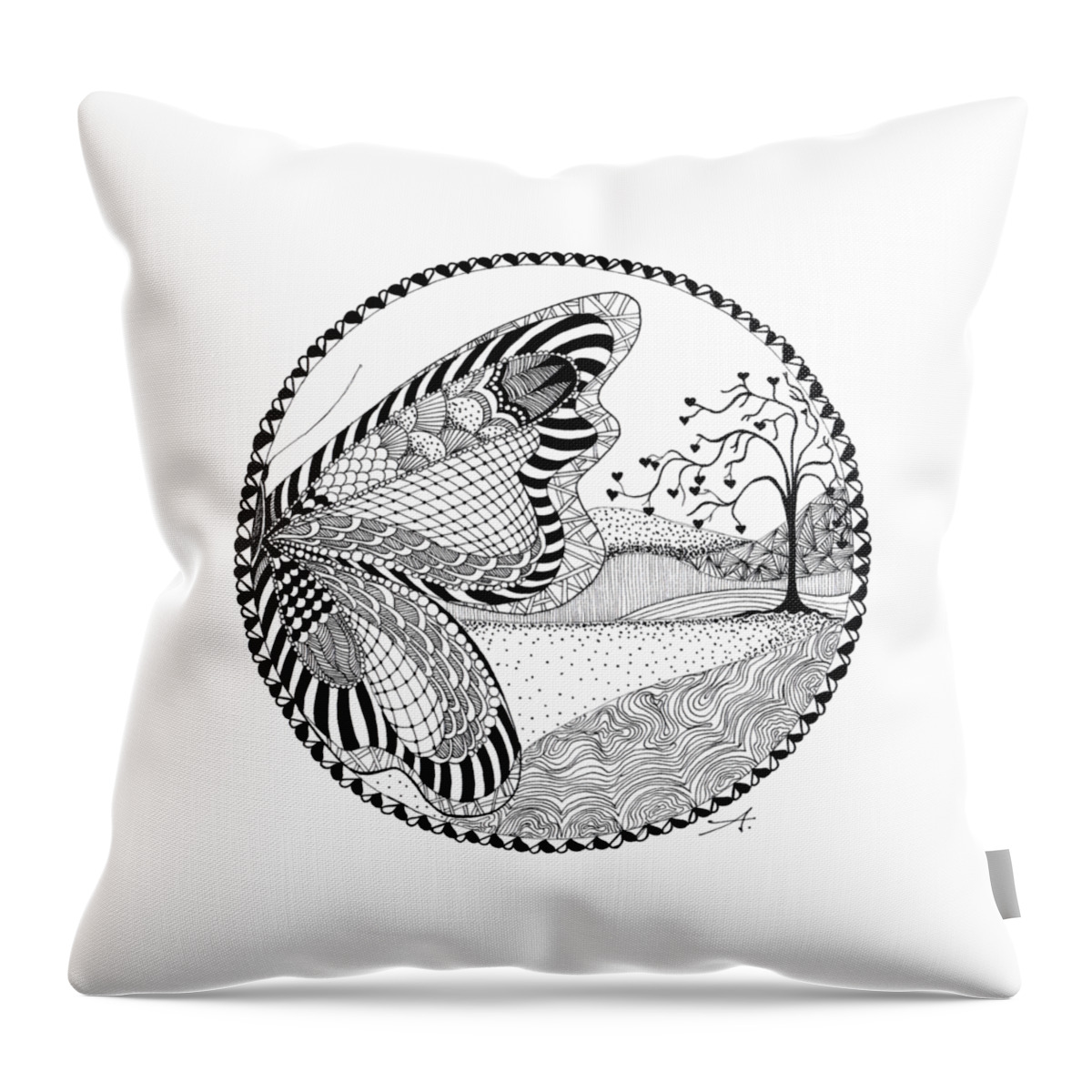 Drawing Throw Pillow featuring the drawing Butterfly Fantasy by Ana V Ramirez