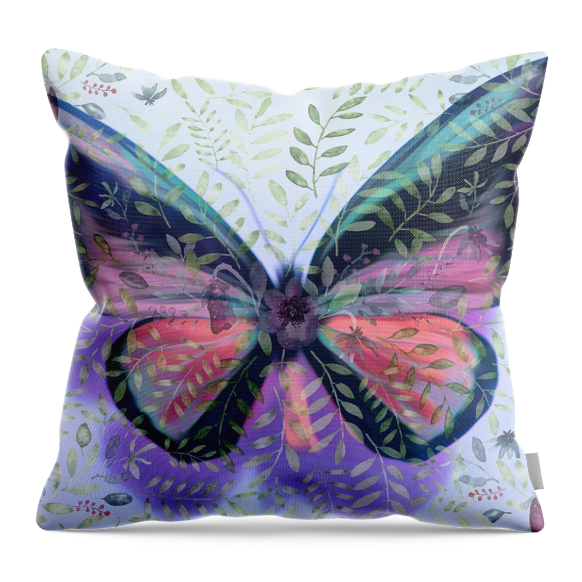 Butterfly Throw Pillow featuring the mixed media Butterfly Garden Fantasy by Rosalie Scanlon