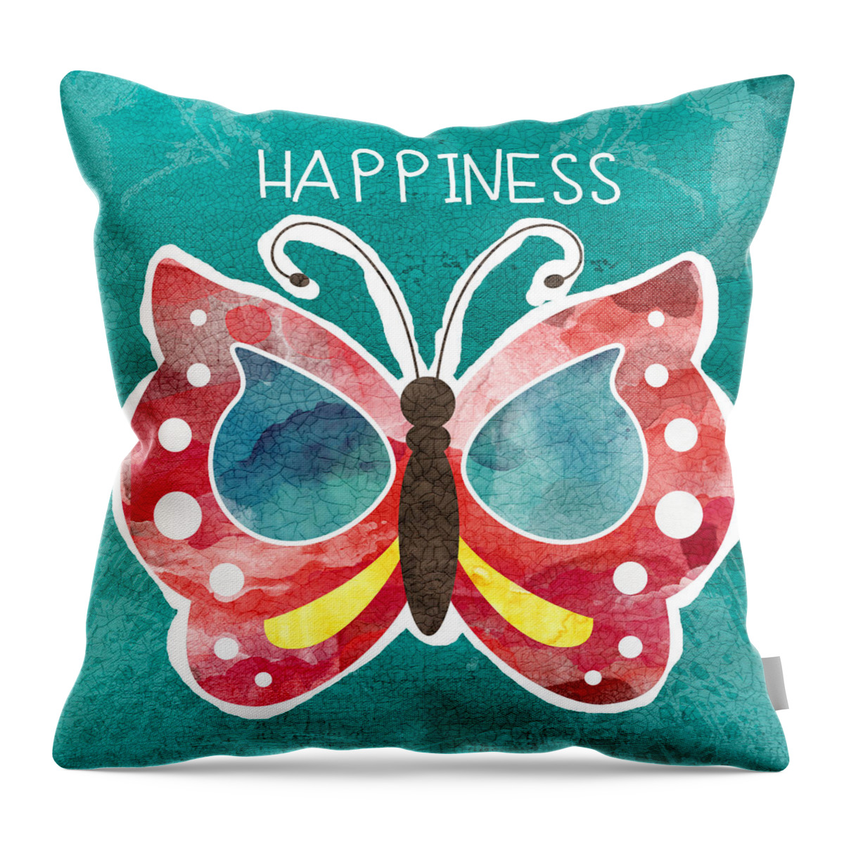 Boho Throw Pillow featuring the painting Butterfly Happiness by Linda Woods