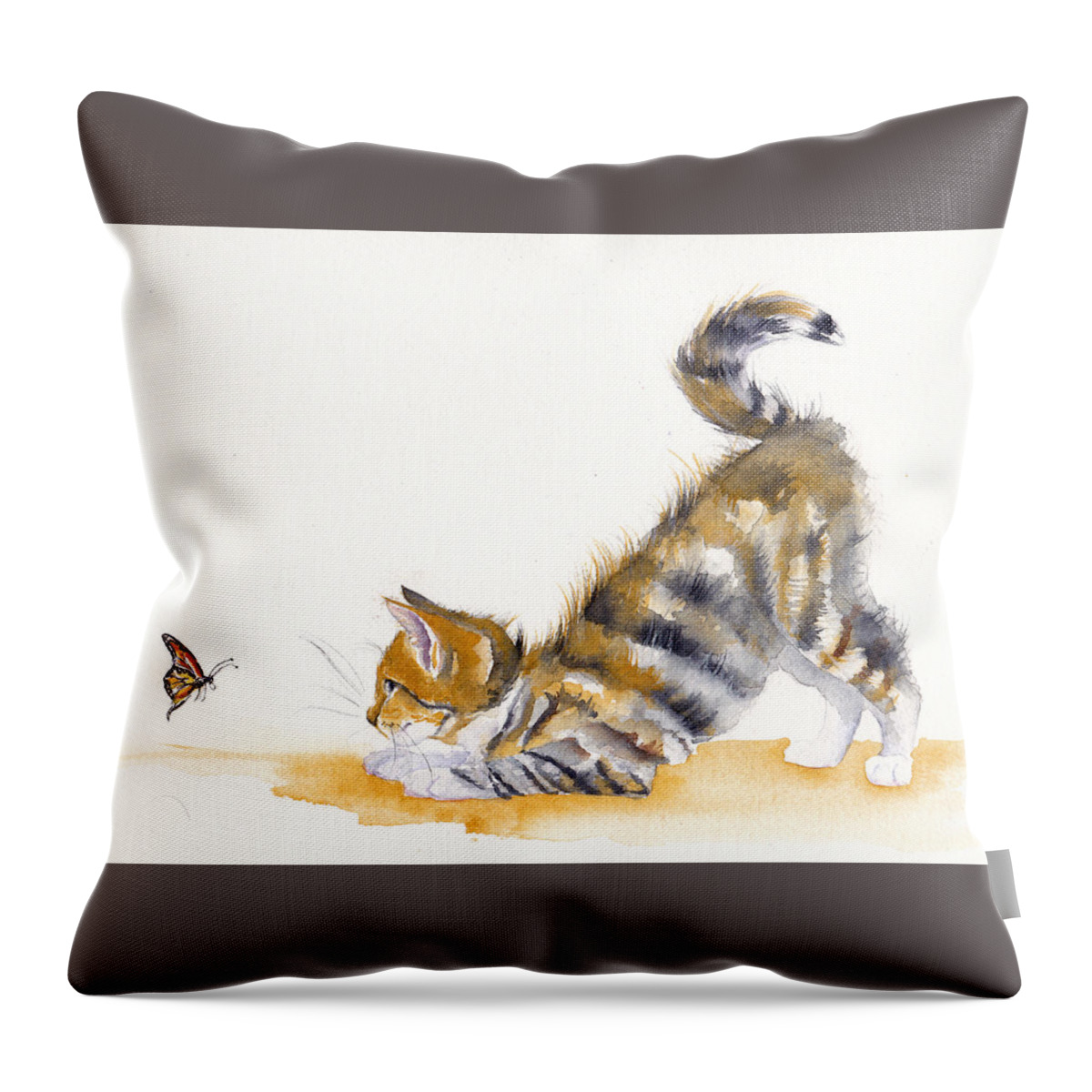 Kittens Throw Pillow featuring the painting Butterfly Kitten by Debra Hall