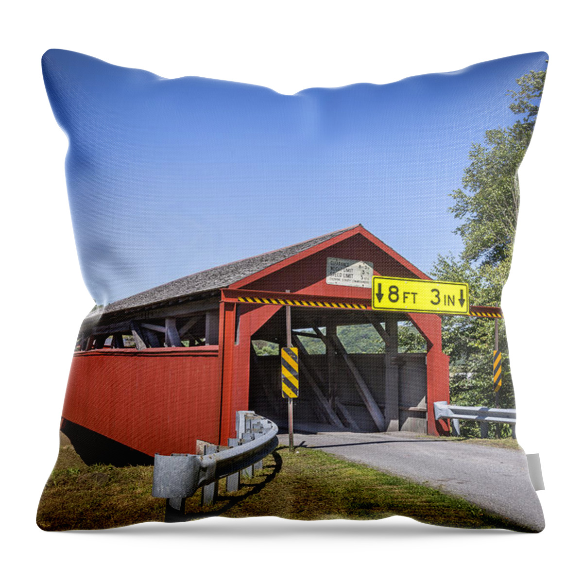 America Throw Pillow featuring the photograph Buttonwood/Blockhouse Covered Bridge by Jack R Perry