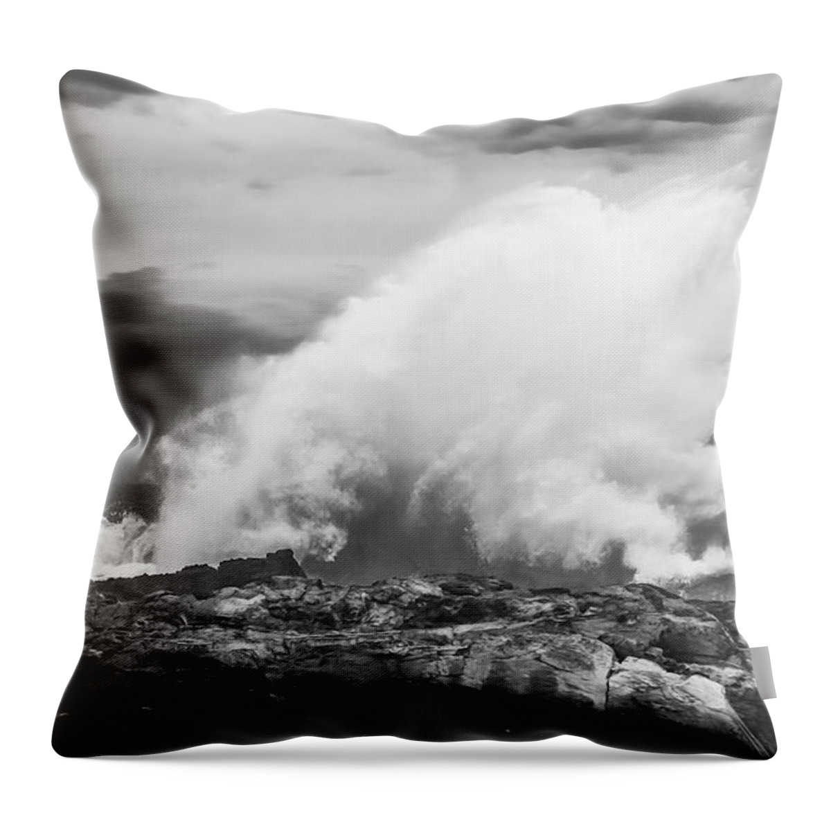 15 July 2013 Throw Pillow featuring the photograph BW Huge Wave Crashing on Tsitsikamma National Park South Africa by Jeff at JSJ Photography