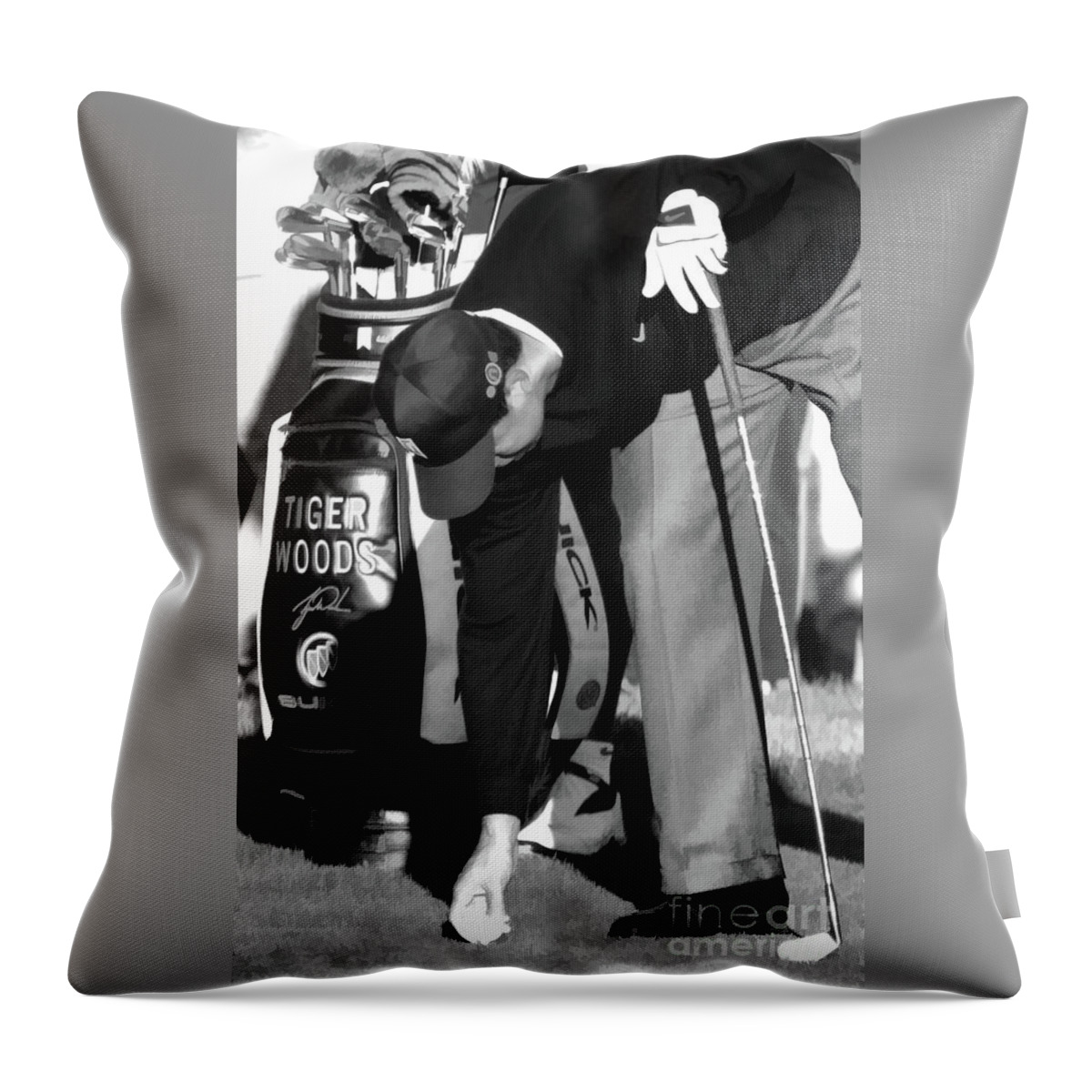 Golf Throw Pillow featuring the photograph BW Tiger Woods Tee II by Chuck Kuhn