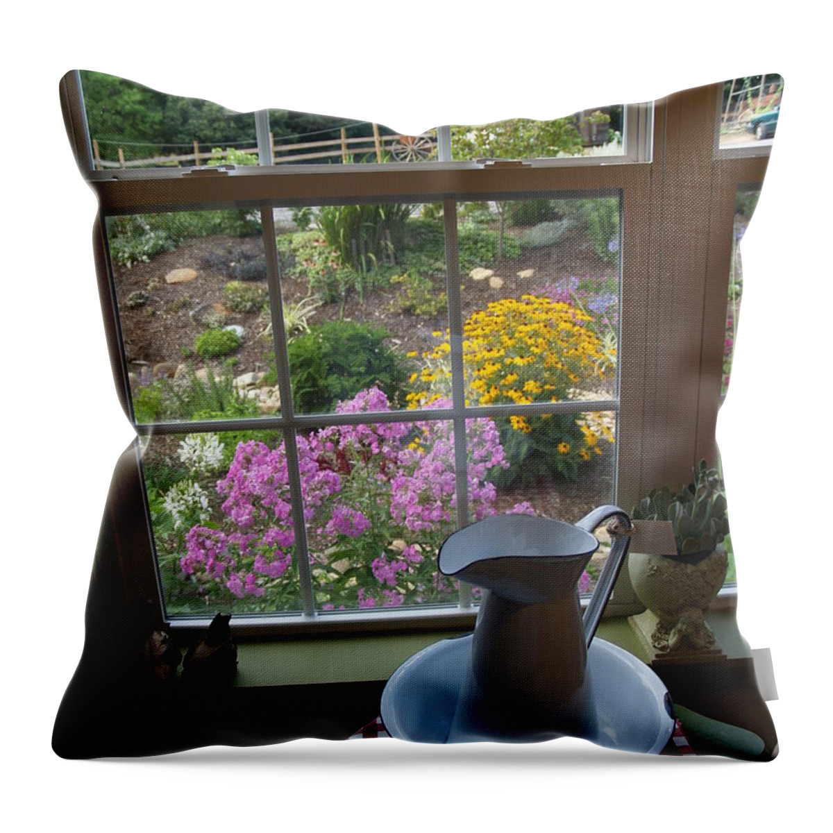 Window Throw Pillow featuring the photograph By the Garden Window in North Carolina by Anna Lisa Yoder