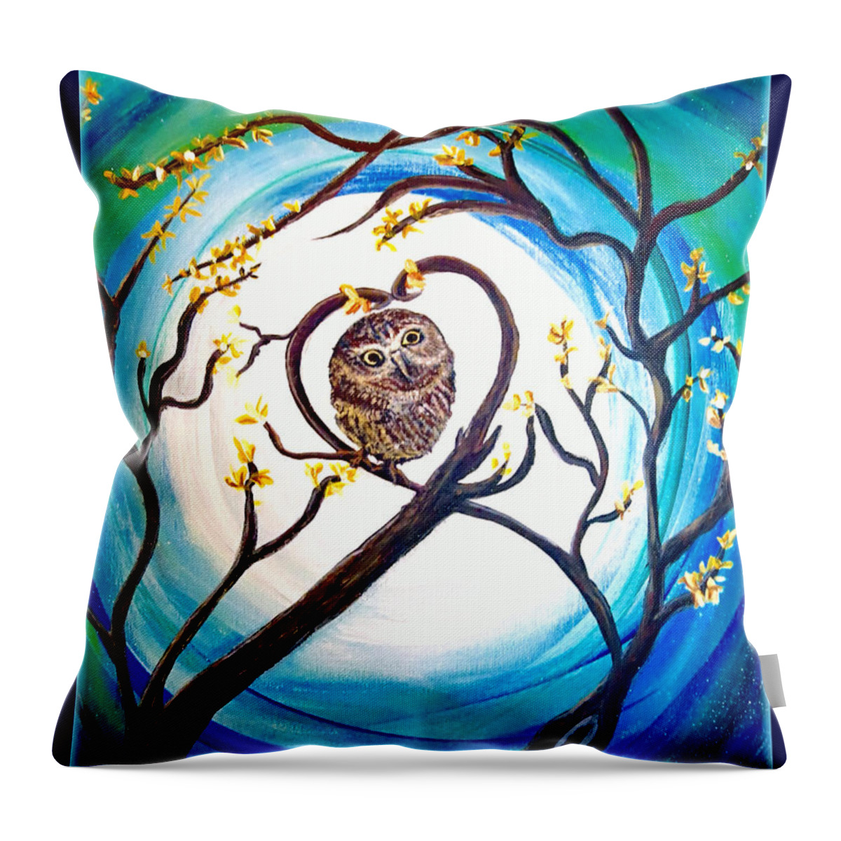 Bright Swirling Pattern Of Light Around The Moon Throw Pillow featuring the painting By the Light of the Moon I Will Find You by Kimberlee Baxter