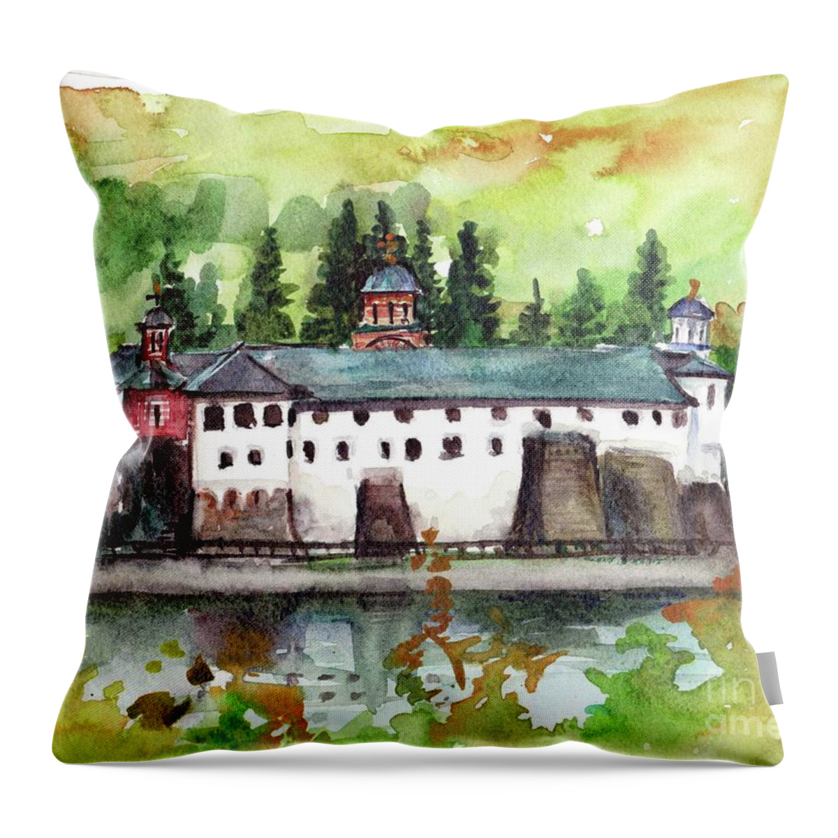 Landscape Throw Pillow featuring the painting By the River by Oana Godeanu