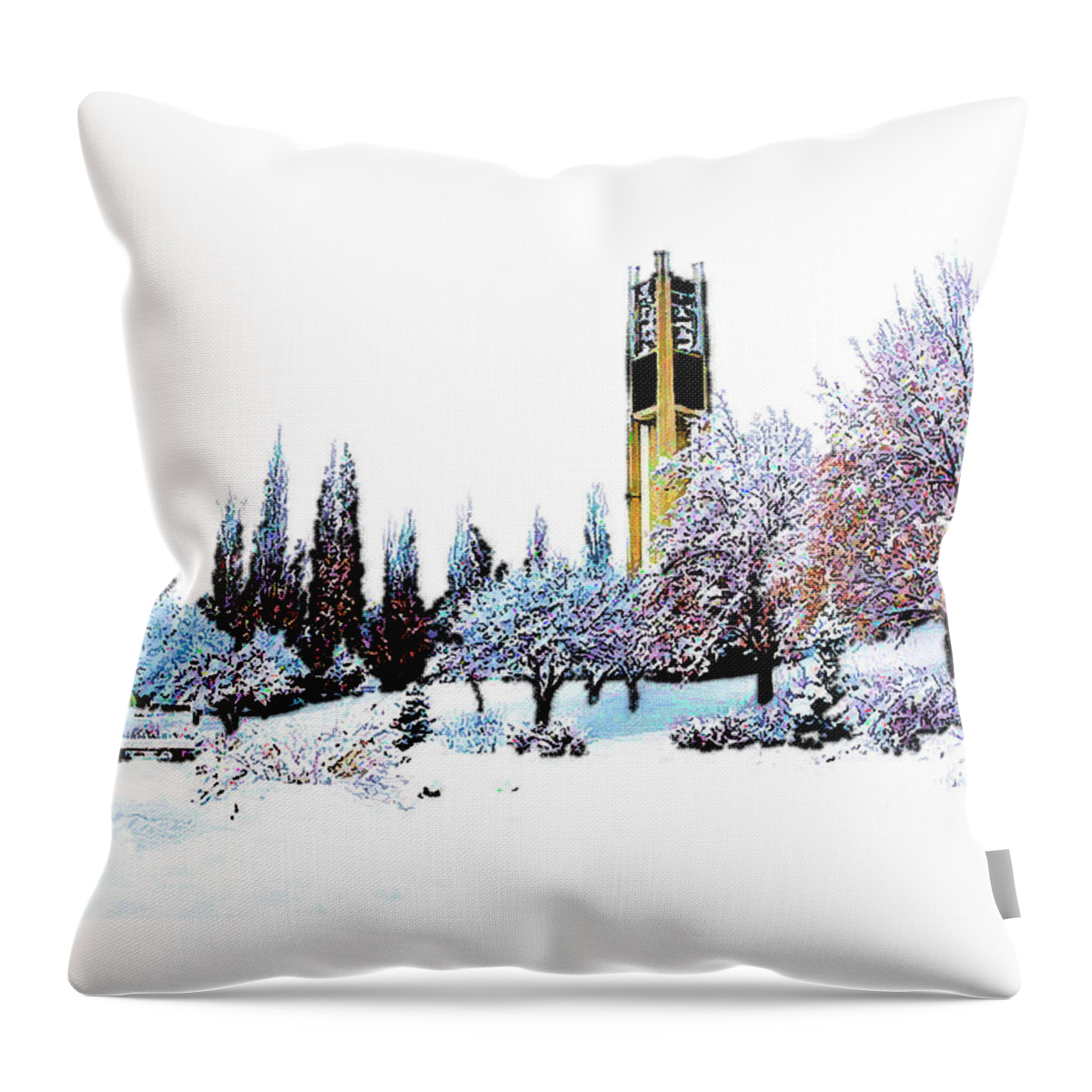 Byu Throw Pillow featuring the mixed media BYU Bell Tower by DJ Fessenden