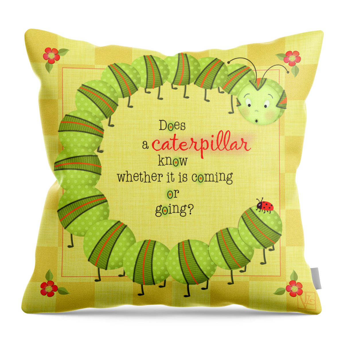 Letter Throw Pillow featuring the digital art C is for Caterpillar by Valerie Drake Lesiak