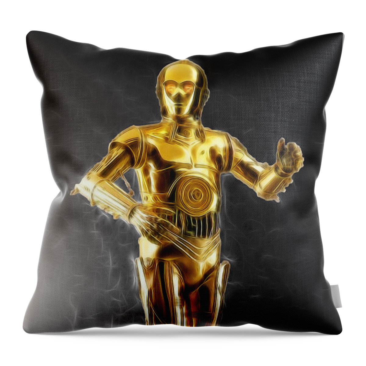 Starwars Throw Pillow featuring the digital art C3PO Waiting for Something by Scott Campbell