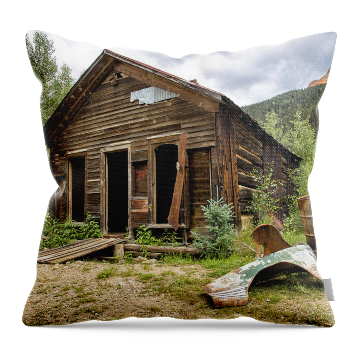Abandoned Throw Pillow featuring the photograph Cabin in the Mountains by Denise Bush