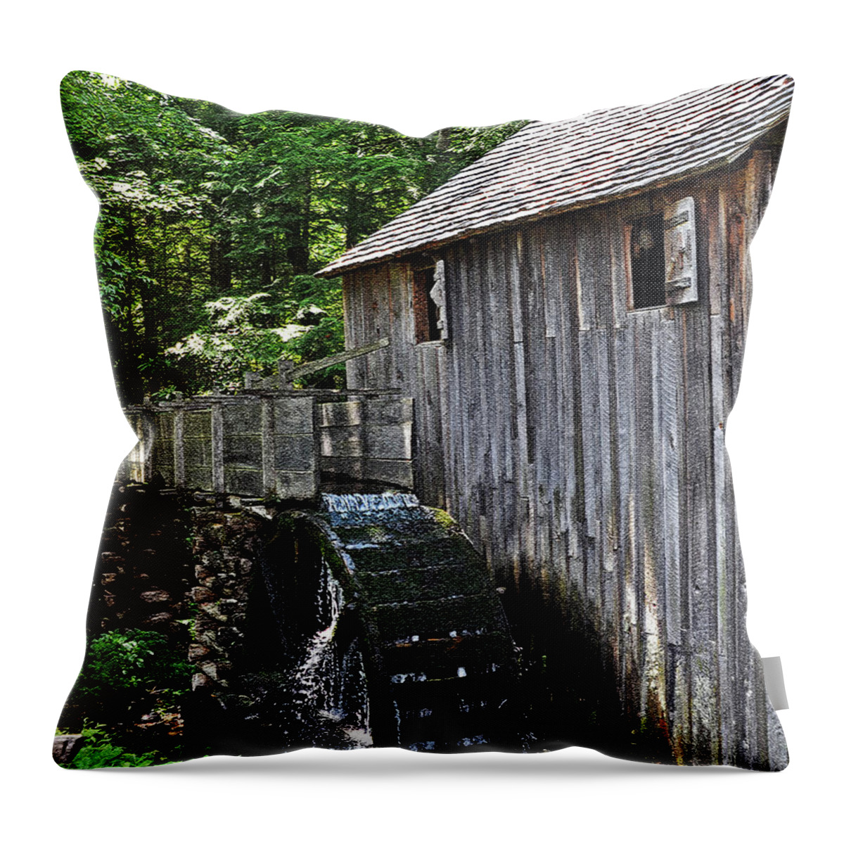 Cades Cove Throw Pillow featuring the photograph Cable Grist Mill 4 by Lydia Holly