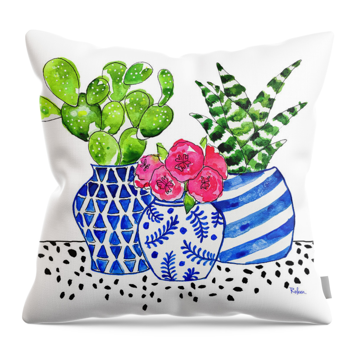Chinoiserie Chic Throw Pillow featuring the painting Cactus Garden by Roleen Senic