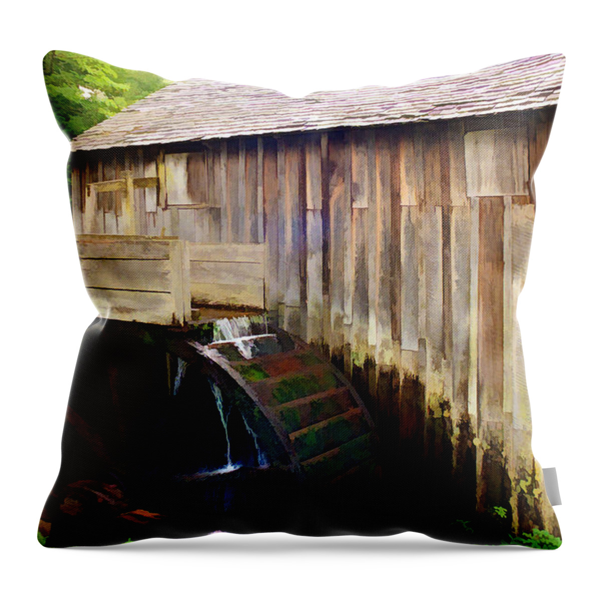 Landscape Throw Pillow featuring the photograph Cade Cove Mill by Sam Davis Johnson