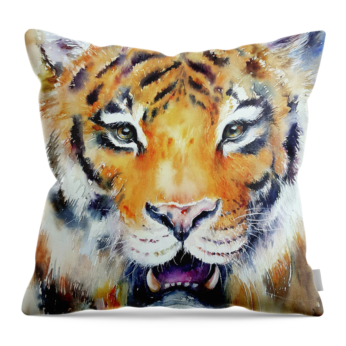 Tiger Throw Pillow featuring the painting Caesar by Arti Chauhan