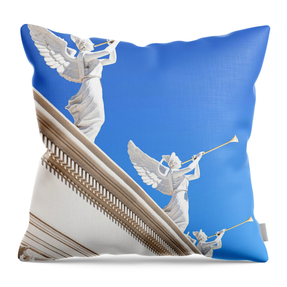 Caesars Palace Throw Pillow featuring the photograph Caesars Palace Trumpet Statues by Aloha Art