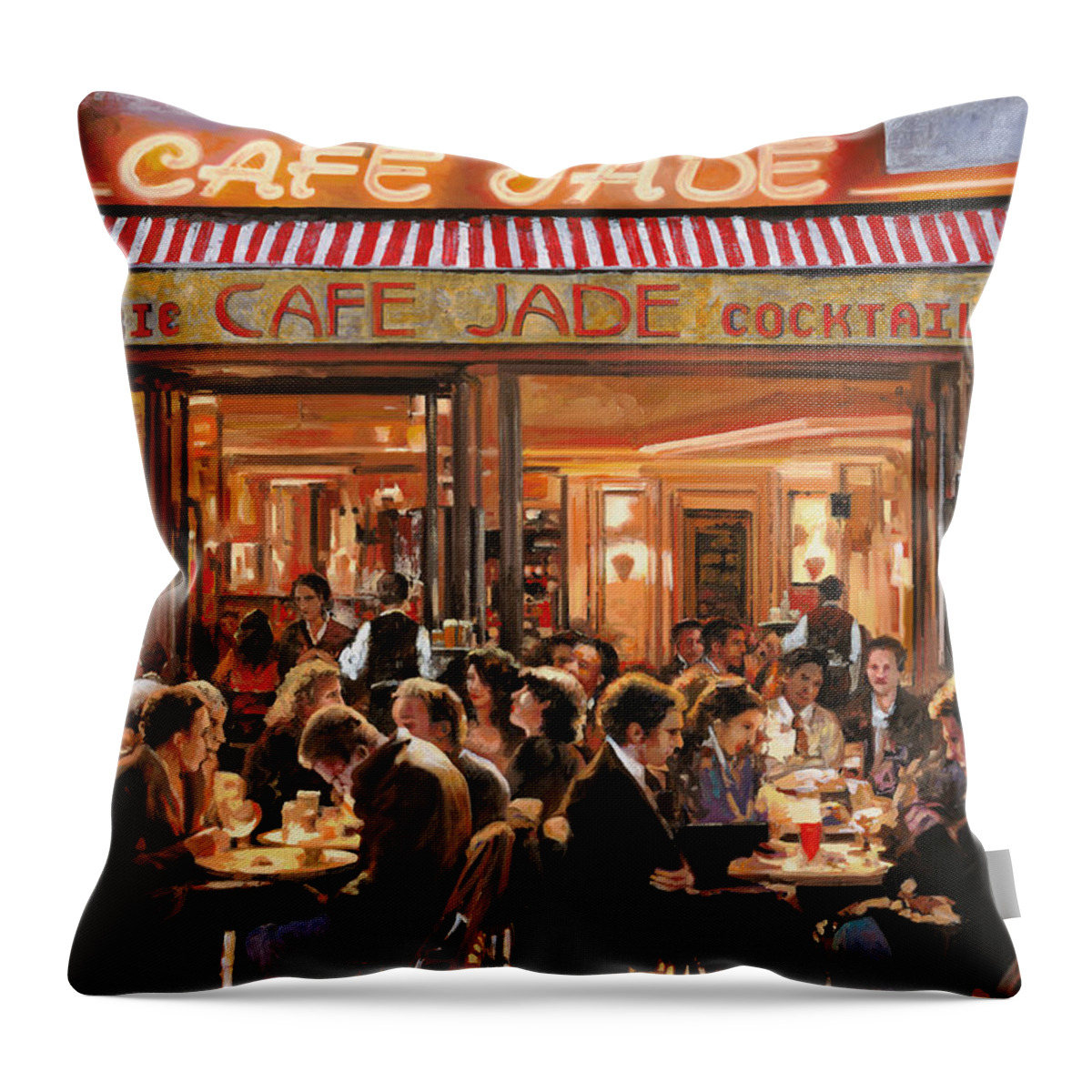 Brasserie Throw Pillow featuring the painting Cafe Jade by Guido Borelli