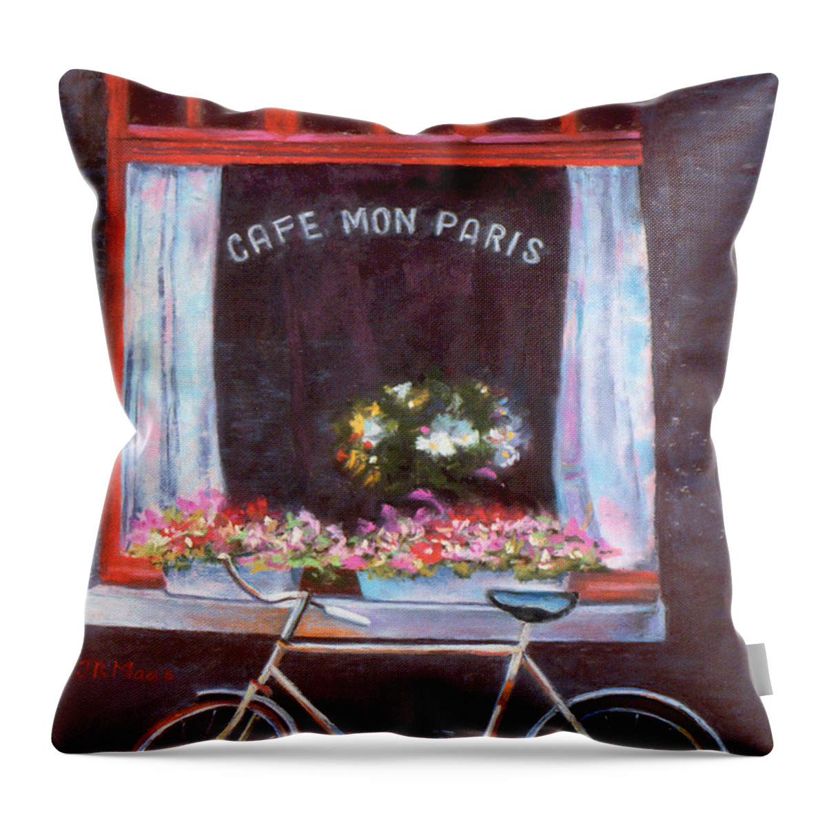 Cafe Mon Paris Throw Pillow featuring the pastel Cafe mon Paris by Julie Maas