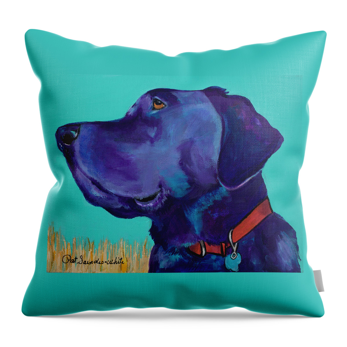 Black Labrador Throw Pillow featuring the painting Caige by Pat Saunders-White