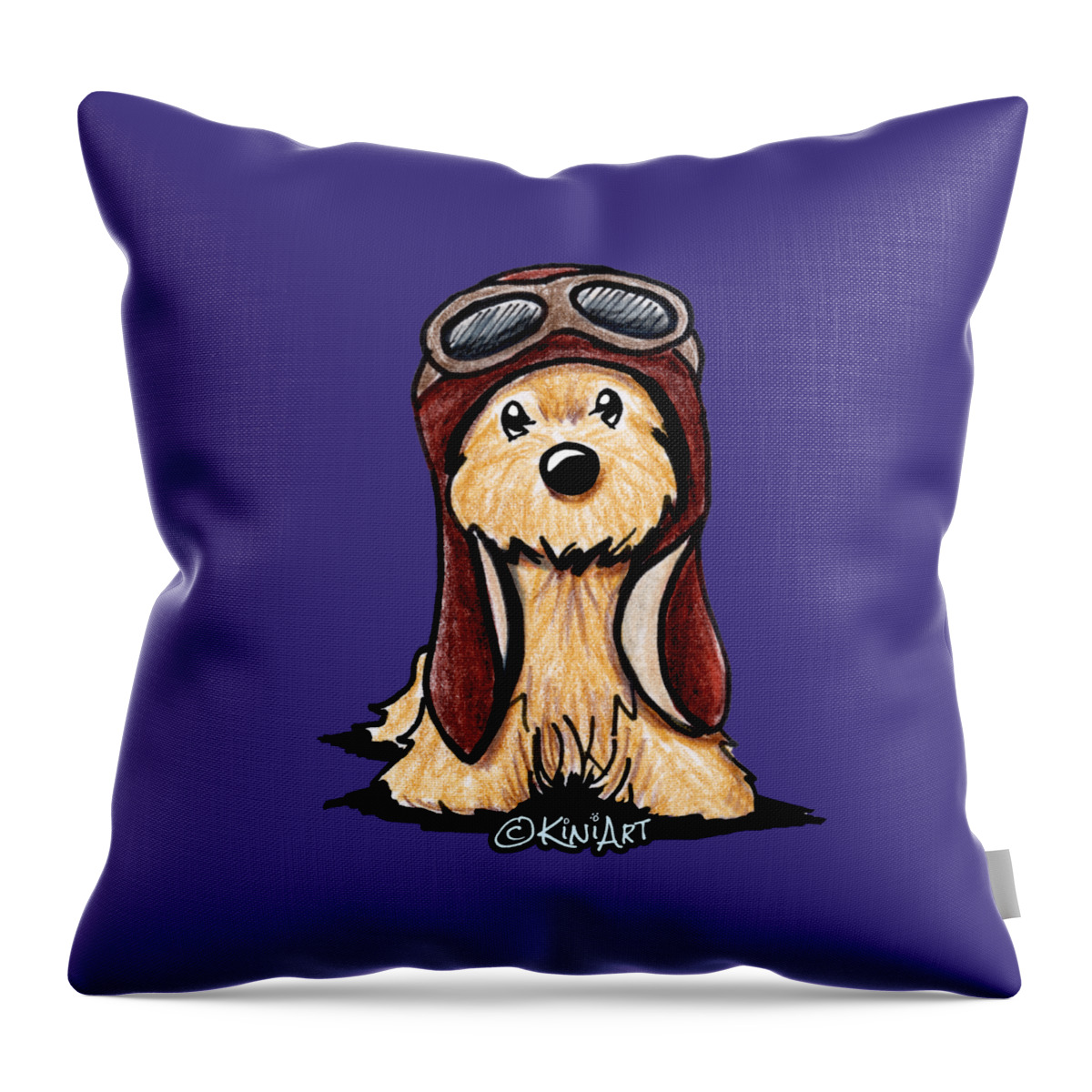 Cairn Throw Pillow featuring the drawing Cairn Terrier Pilot by Kim Niles aka KiniArt