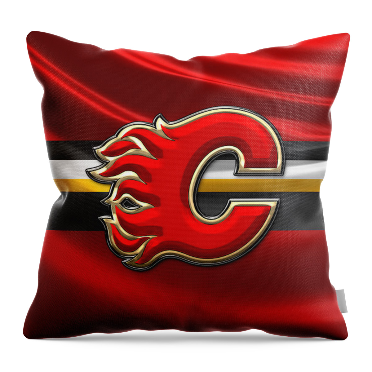 Hockey Hall Of Fame 3d By Serge Averbukh Throw Pillow featuring the photograph Calgary Flames - 3D Badge over Flag by Serge Averbukh
