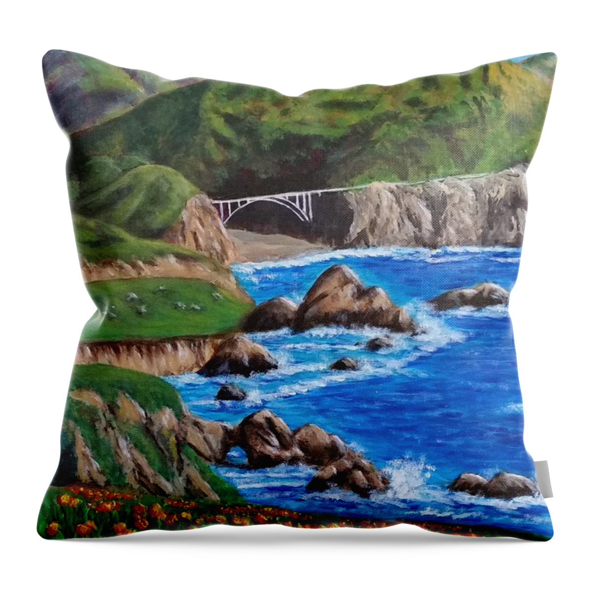 California Coastline Throw Pillow featuring the painting California Coastline by Amelie Simmons