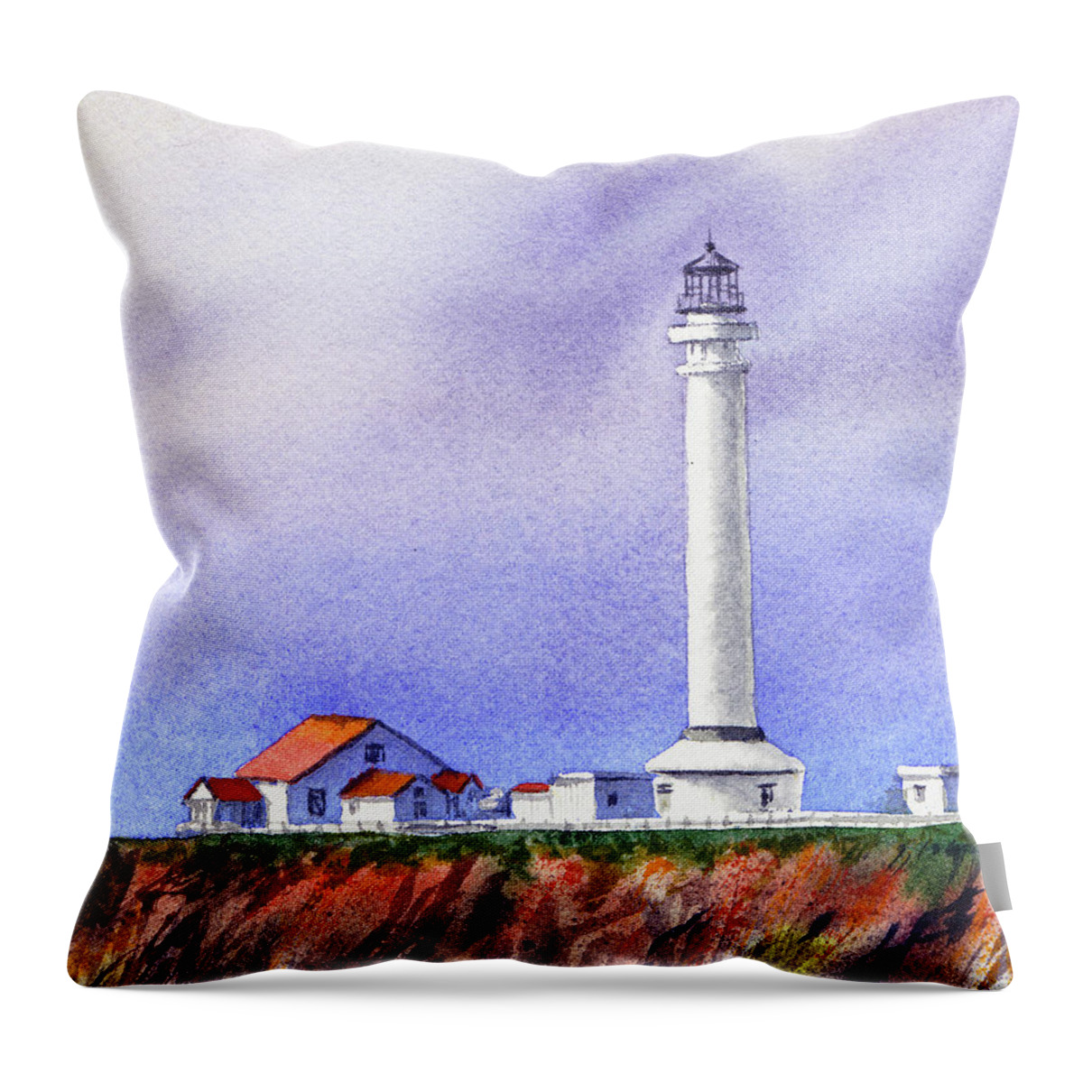 Lighthouse Throw Pillow featuring the painting California Lighthouse Point Arena by Irina Sztukowski