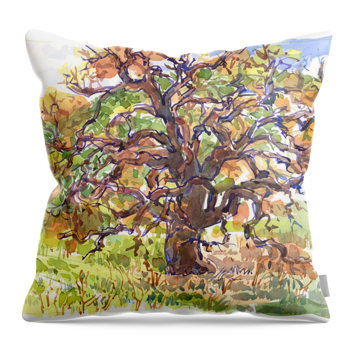 Landscape Throw Pillow featuring the painting California Oak in Winter by Judith Kunzle