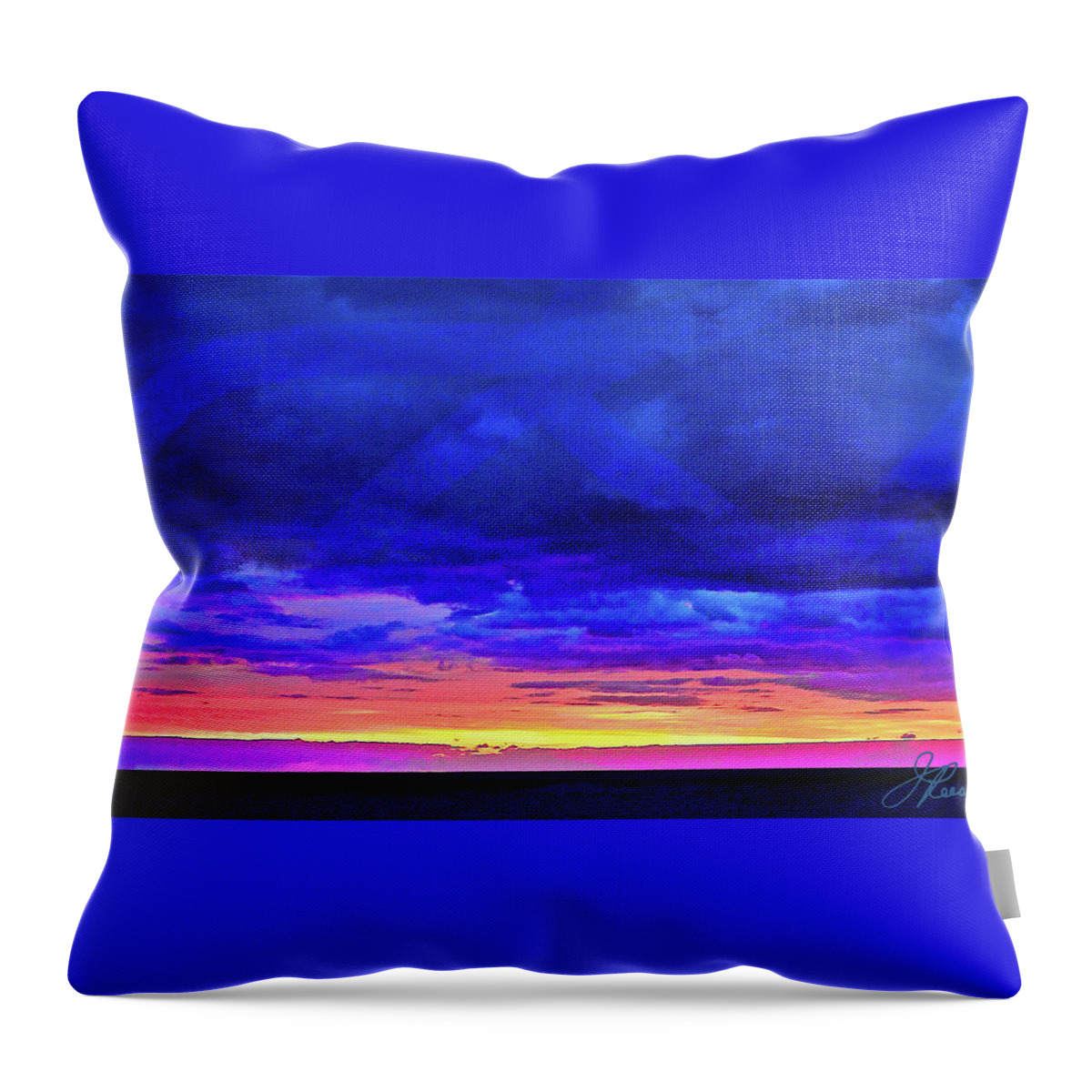 Horizon Sunrise Painting Signed By Artist Throw Pillow featuring the painting California Sunrise by Joan Reese