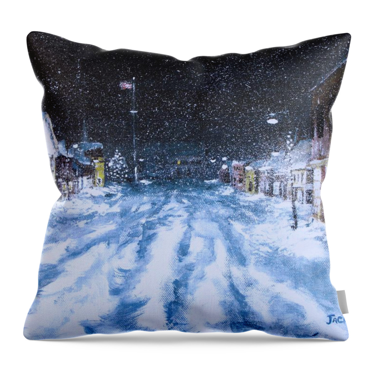 Snow Throw Pillow featuring the painting Call out the Plows by Jack Skinner