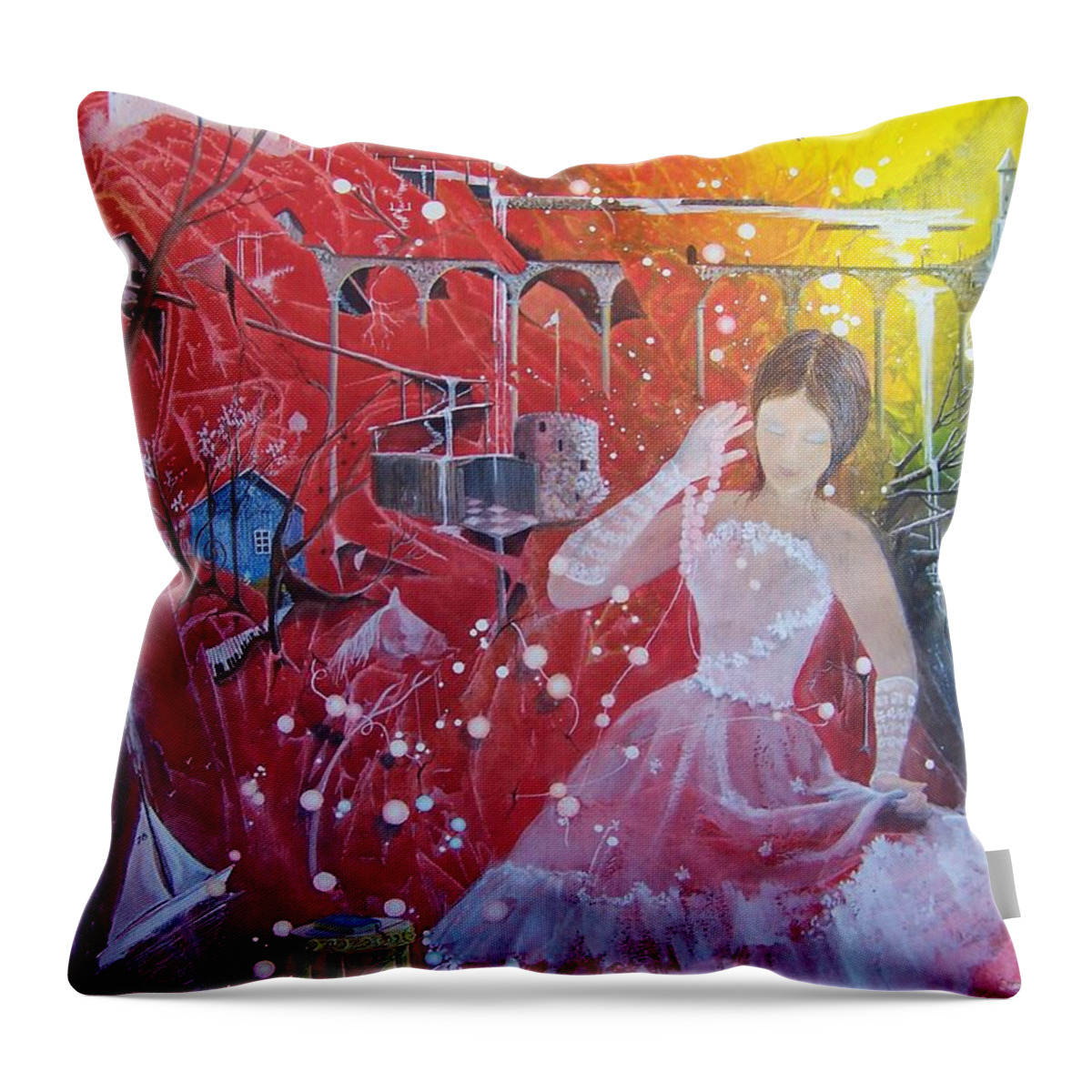 Princess Throw Pillow featuring the painting Callan and the Lost Pearls by Jackie Mueller-Jones