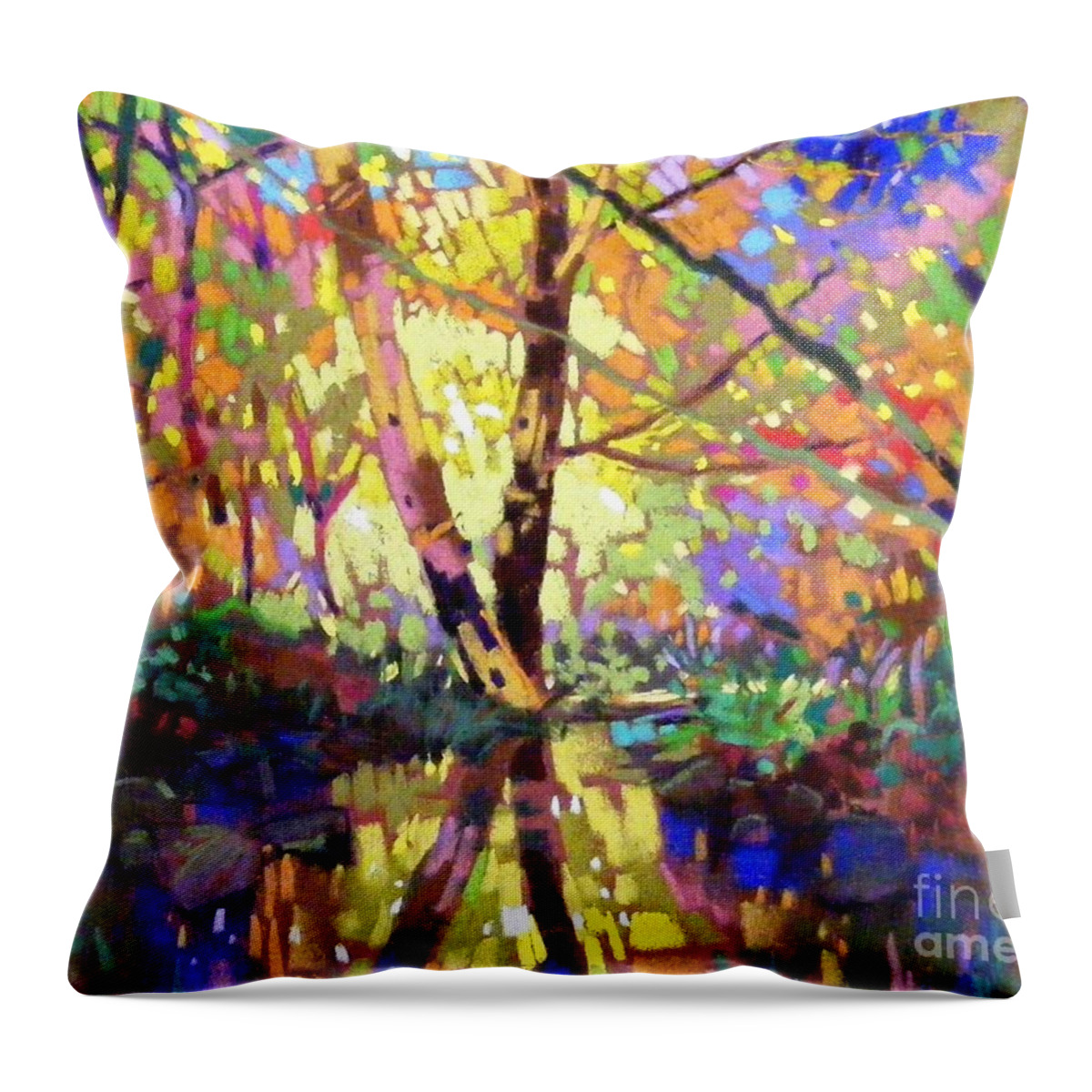 Water Reflection Throw Pillow featuring the painting Calm reflection by Celine K Yong