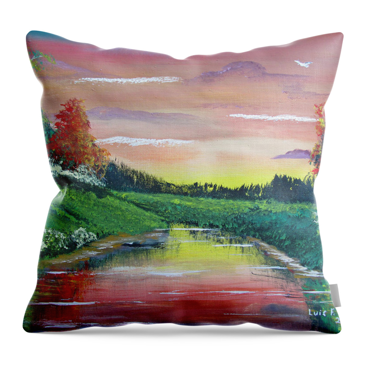 Sunset Throw Pillow featuring the painting Calming Sunset by Luis F Rodriguez